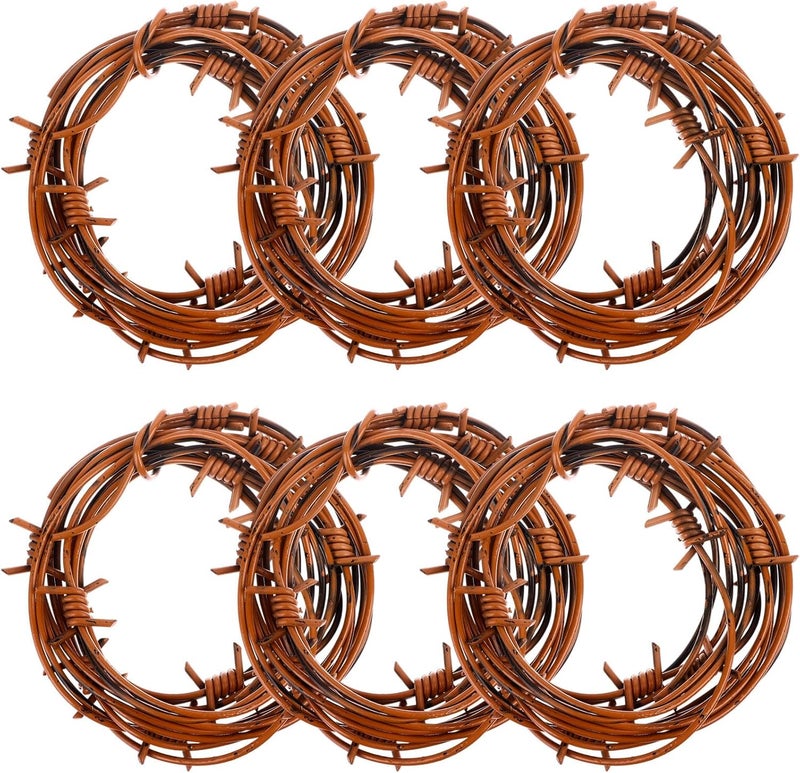 RUIYELE 49 Foot Fake Rusted Barbed Wire Decoration 6 Pcs Halloween Plastic Barb Wire Decoration Prop Rust Red Western Decor Rusty Western Party Decorations Cowboy Decor for Cowboy Western Party Decor - Image 1